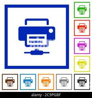 Network printer flat color icons in square frames on white background Stock Vector