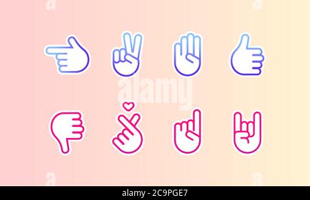 Hand gestures line stickers. Vector on isolated background. EPS 10 Stock Vector