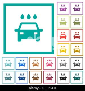 Car wash flat color icons with quadrant frames on white background Stock Vector