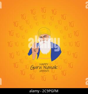 Guru nanak jayanti Gurpurab, also known as Guru Nanak's Prakash Utsav and Guru Nanak Jayanti, celebrates the birth of the first Sikh Guru Stock Vector