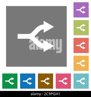 Split arrows flat icons on simple color square backgrounds Stock Vector