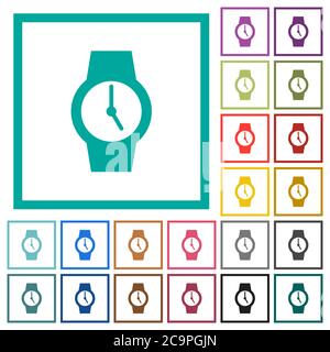 Watch flat color icons with quadrant frames on white background Stock Vector