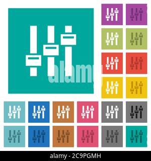 Adjust multi colored flat icons on plain square backgrounds. Included white and darker icon variations for hover or active effects. Stock Vector