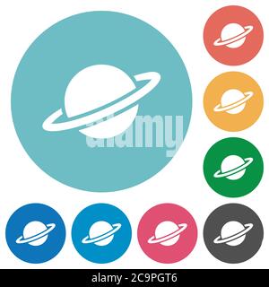 Planet flat white icons on round color backgrounds Stock Vector