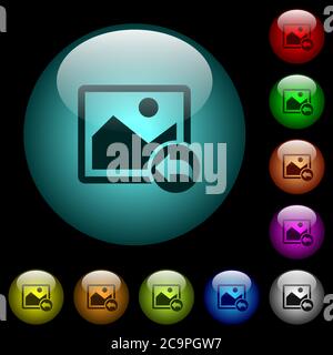 Undo image changes icons in color illuminated spherical glass buttons on black background. Can be used to black or dark templates Stock Vector
