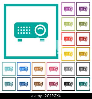 Video projector flat color icons with quadrant frames on white background Stock Vector