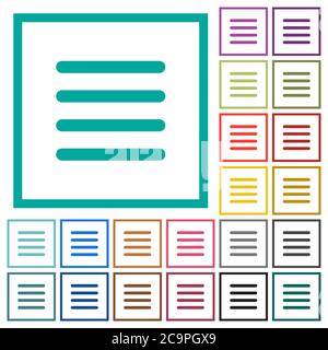 Text align justify flat color icons with quadrant frames on white background Stock Vector