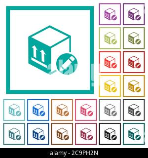 Package edit flat color icons with quadrant frames on white background Stock Vector