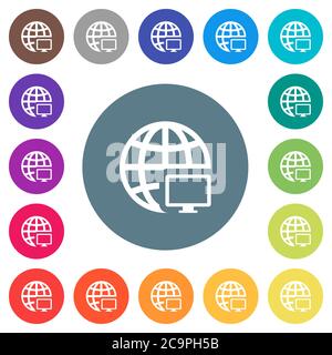 Remote terminal flat white icons on round color backgrounds. 17 background color variations are included. Stock Vector