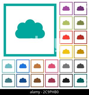 Cloud flat color icons with quadrant frames on white background Stock Vector