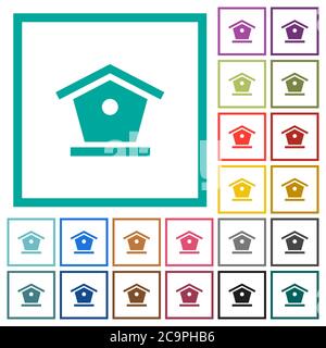 Bird feeder flat color icons with quadrant frames on white background Stock Vector