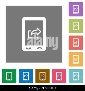 Mobile export data flat icons on simple color square backgrounds Stock Vector