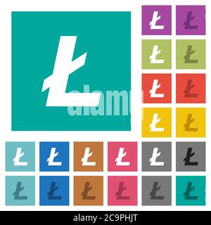 Litecoin digital cryptocurrency multi colored flat icons on plain square backgrounds. Included white and darker icon variations for hover or active ef Stock Vector