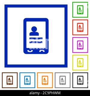Mobile contacts flat color icons in square frames on white background Stock Vector