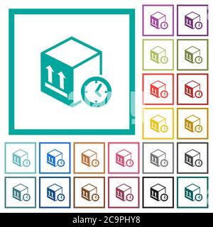 Package shipping time flat color icons with quadrant frames on white background Stock Vector