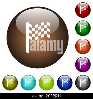 Race flag white icons on round color glass buttons Stock Vector