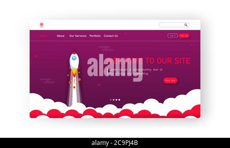 Business website template design. Vector illustration concept of web page. Rocket ship. EPS 10 Stock Vector