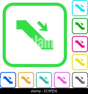 Escalator down sign vivid colored flat icons in curved borders on white background Stock Vector