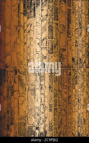 Set of distress old brick wall texture. Brown and golden grunge background. EPS8 vector illustration Stock Vector