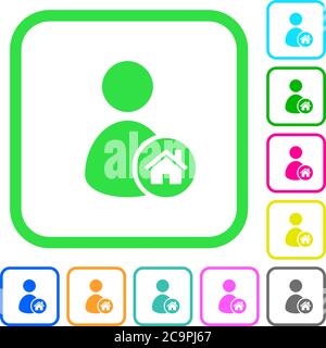User home vivid colored flat icons in curved borders on white background Stock Vector