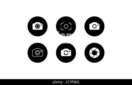 Camera shutter, lens and photo cameras set icons. Vector on isolated background. EPS 10 Stock Vector
