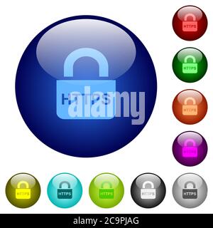 Secure https protocol icons on round color glass buttons Stock Vector