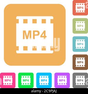 mp4 movie format flat icons on rounded square vivid color backgrounds. Stock Vector