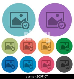Protected image darker flat icons on color round background Stock Vector
