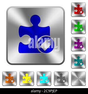 Tag plugin engraved icons on rounded square glossy steel buttons Stock Vector