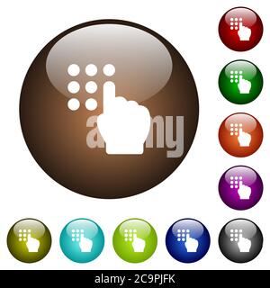 Typing security code white icons on round color glass buttons Stock Vector