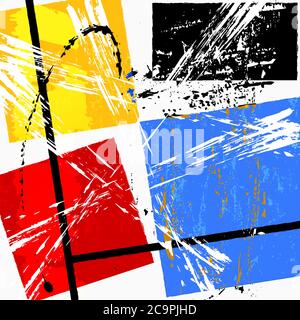 abstract pattern, art in the bauhaus tradition, with grunge structure, strokes, splashes and squares Stock Vector