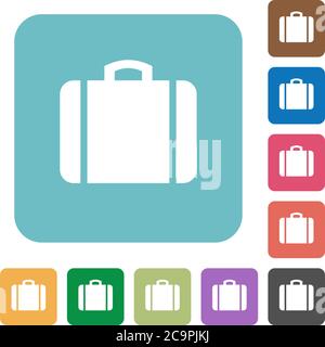 Suitcase white flat icons on color rounded square backgrounds Stock Vector