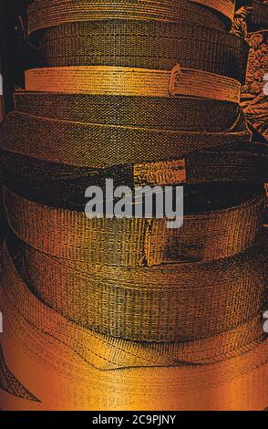 Distress grunge vector texture of wicker rope. Black and golden background. EPS 8 illustration Stock Vector