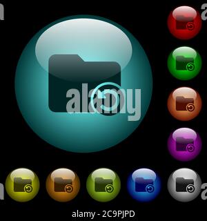 Undo directory last operation icons in color illuminated spherical glass buttons on black background. Can be used to black or dark templates Stock Vector