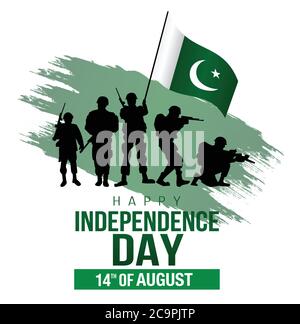 happy independence day pakistan. vector illustration of pakistan army with flag Stock Vector