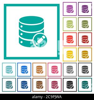 Database paste data flat color icons with quadrant frames on white background Stock Vector