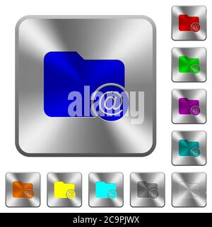 Directory email engraved icons on rounded square glossy steel buttons Stock Vector