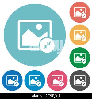 Resize image small flat white icons on round color backgrounds Stock Vector