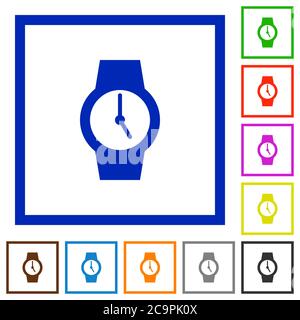 Watch flat color icons in square frames on white background Stock Vector