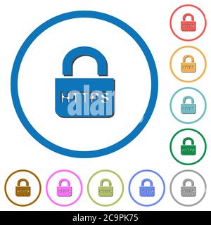 Secure https protocol flat color vector icons with shadows in round outlines on white background Stock Vector