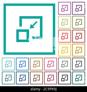 Shrink window flat color icons with quadrant frames on white background Stock Vector