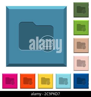 Cloud directory engraved icons on edged square buttons in various trendy colors Stock Vector
