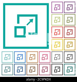 Enlarge window flat color icons with quadrant frames on white background Stock Vector