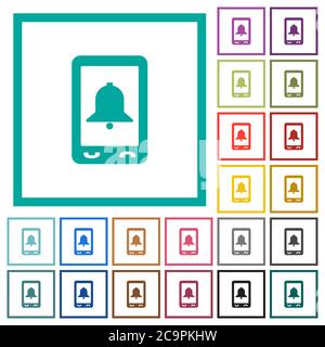 Mobile alarm flat color icons with quadrant frames on white background Stock Vector