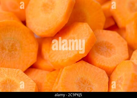 sliced carrot on plate closeup selective focus Stock Photo
