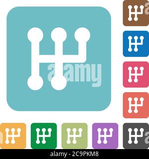 Manual shift white flat icons on color rounded square backgrounds Stock Vector