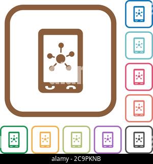 Mobile social networking simple icons in color rounded square frames on white background Stock Vector