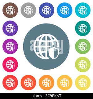 Internet security flat white icons on round color backgrounds. 17 background color variations are included. Stock Vector