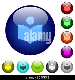 Library icons on round color glass buttons Stock Vector