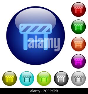 Construction barrier icons on round color glass buttons Stock Vector